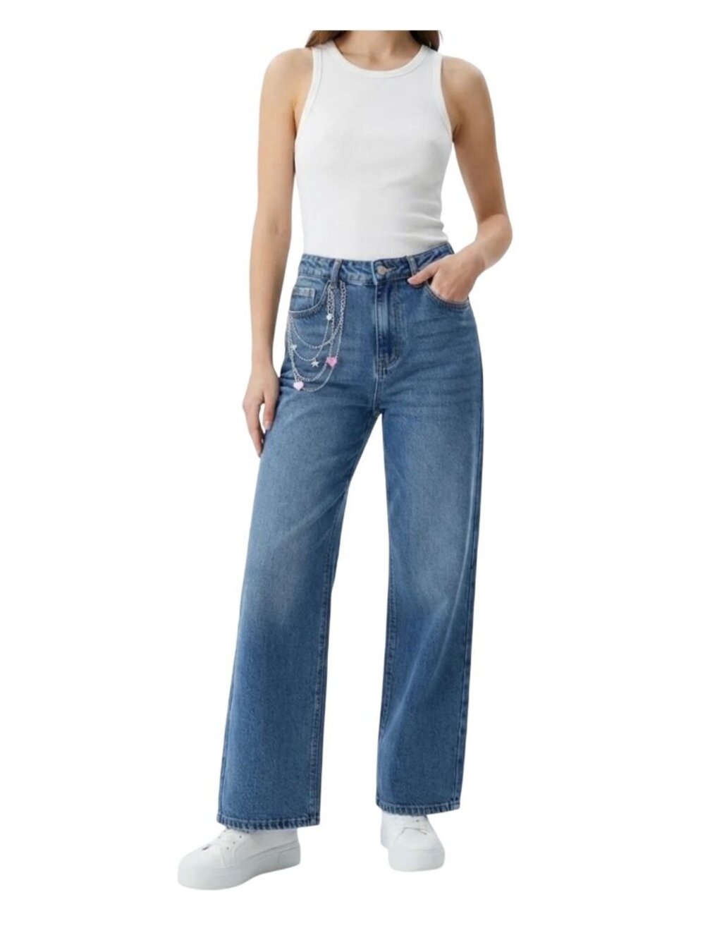 1030 Tenthirty Womens Baggy Blue Denim Jeans with embroidered detail Size 24